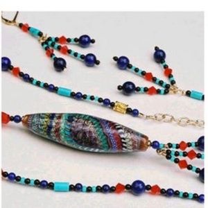 Oval Multi-Colored Glass Pendant & Earring Set